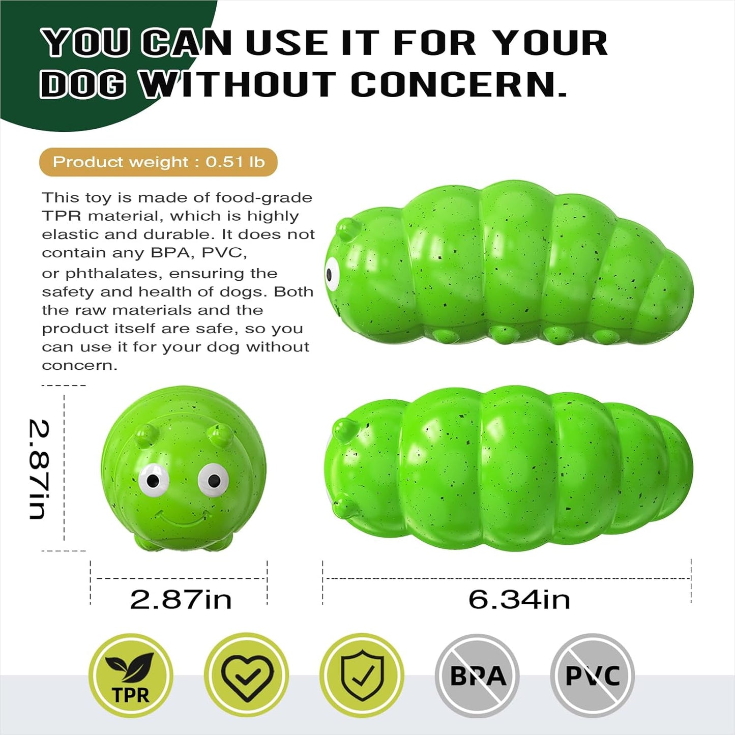 Dog Chew Toy, TPR Squeaky Bite Resistant Bug Shaped Interactive Training Indoor Outdoor Green Large Dogs All Breed Sizes
