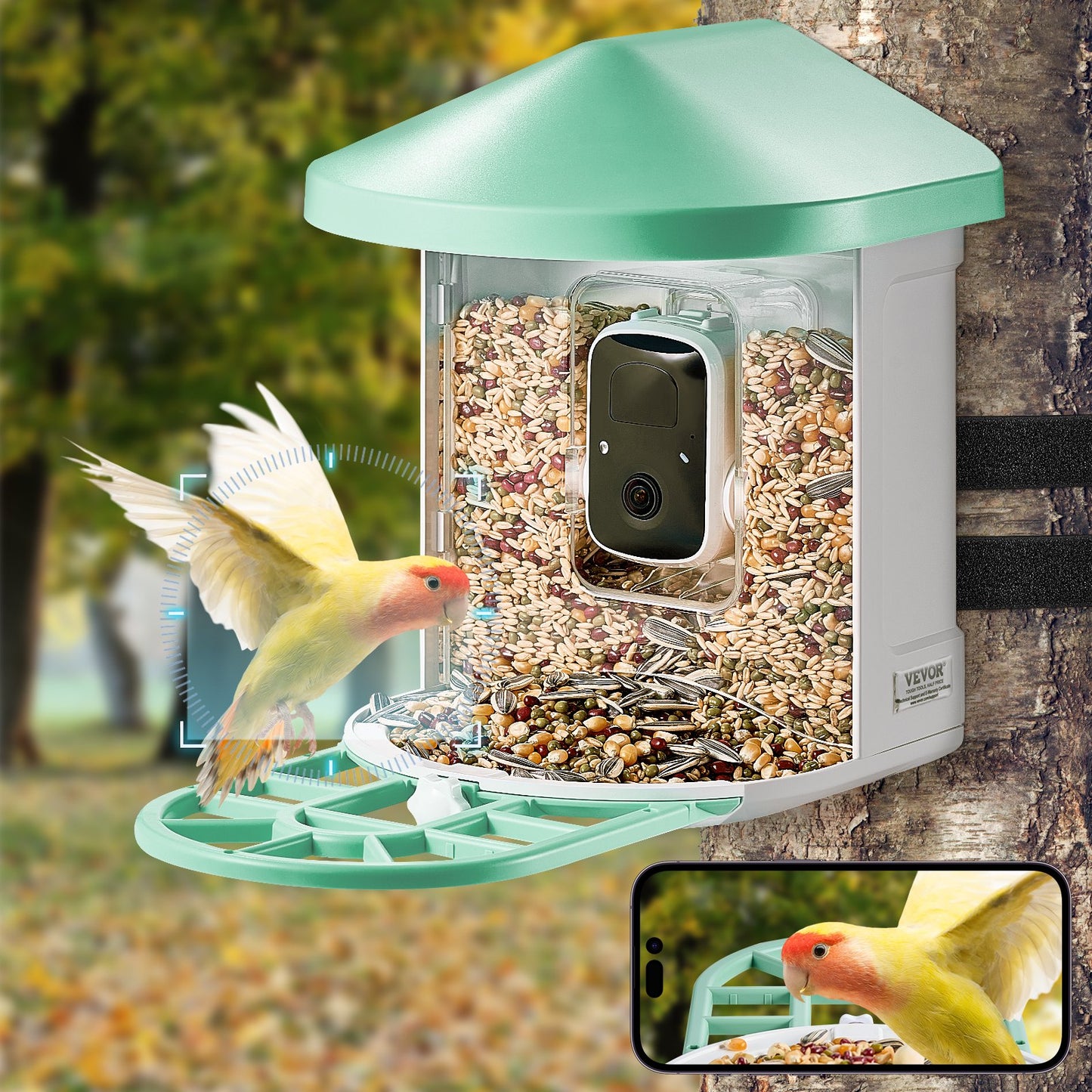 VEVOR Smart Bird Feeder With Camera 2K HD AI Identify Bird Species Auto Capture
