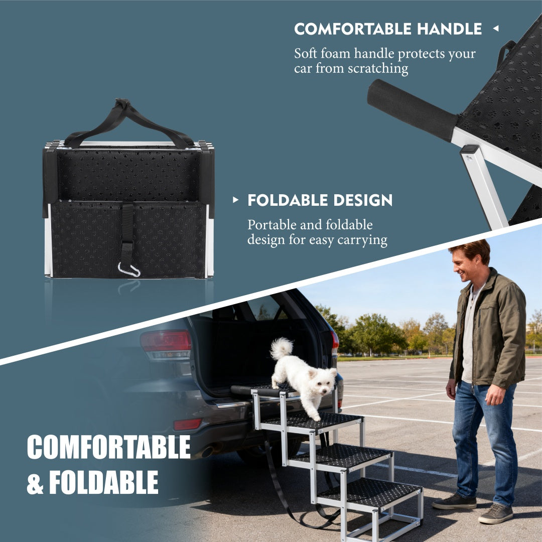 Foldable Dog Ramp For Cars, SUVs, Trucks, Portable Pet Dog Stairs For Large Dogs With Non-Slip Surface  Reinforced Design, Lightweight Yet Sturdy Supports Up To 250lbs