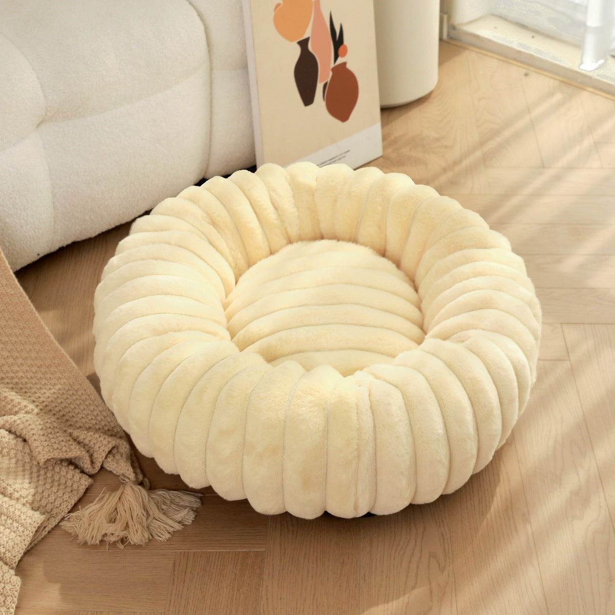 High Weight Pet Nest Straight Rabbit Plush Mat Round Long Hair Cat Nest Warm Winter Dog Bed Kennel