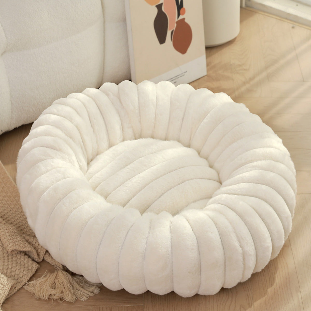 High Weight Pet Nest Straight Rabbit Plush Mat Round Long Hair Cat Nest Warm Winter Dog Bed Kennel