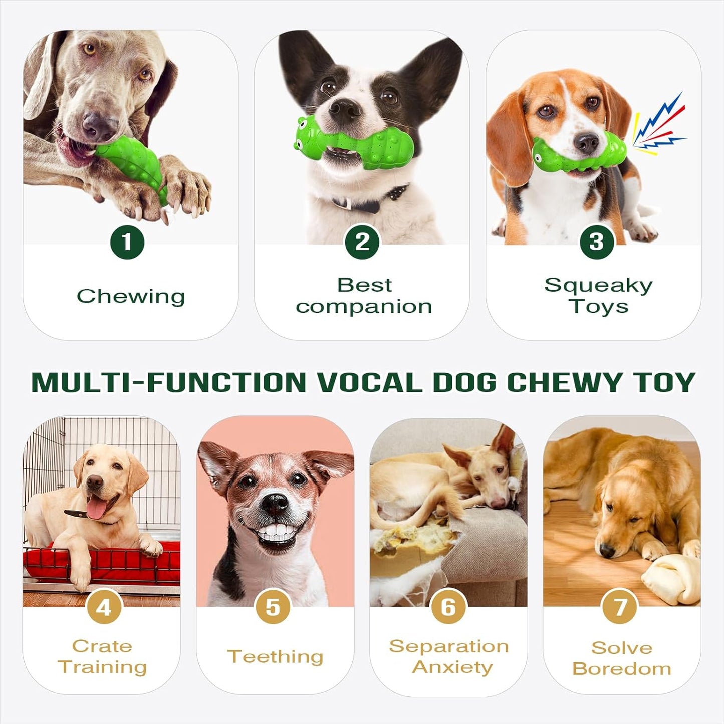 Dog Chew Toy, TPR Squeaky Bite Resistant Bug Shaped Interactive Training Indoor Outdoor Green Large Dogs All Breed Sizes