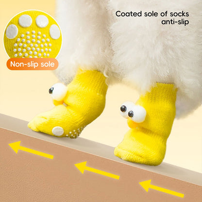 Dog All-season Universal Socks, Cute Big Eyes, Adorable Pet Cartoon Knitted Cat Anti-slip And Warm Dog Cotton Socks