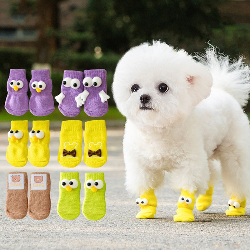 Dog All-season Universal Socks, Cute Big Eyes, Adorable Pet Cartoon Knitted Cat Anti-slip And Warm Dog Cotton Socks
