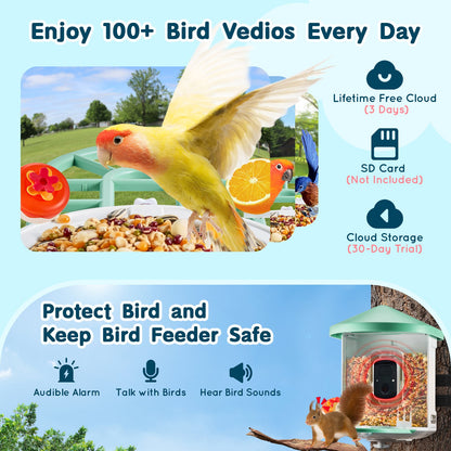 VEVOR Smart Bird Feeder With Camera 2K HD AI Identify Bird Species Auto Capture