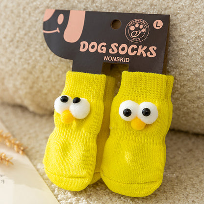 Dog All-season Universal Socks, Cute Big Eyes, Adorable Pet Cartoon Knitted Cat Anti-slip And Warm Dog Cotton Socks