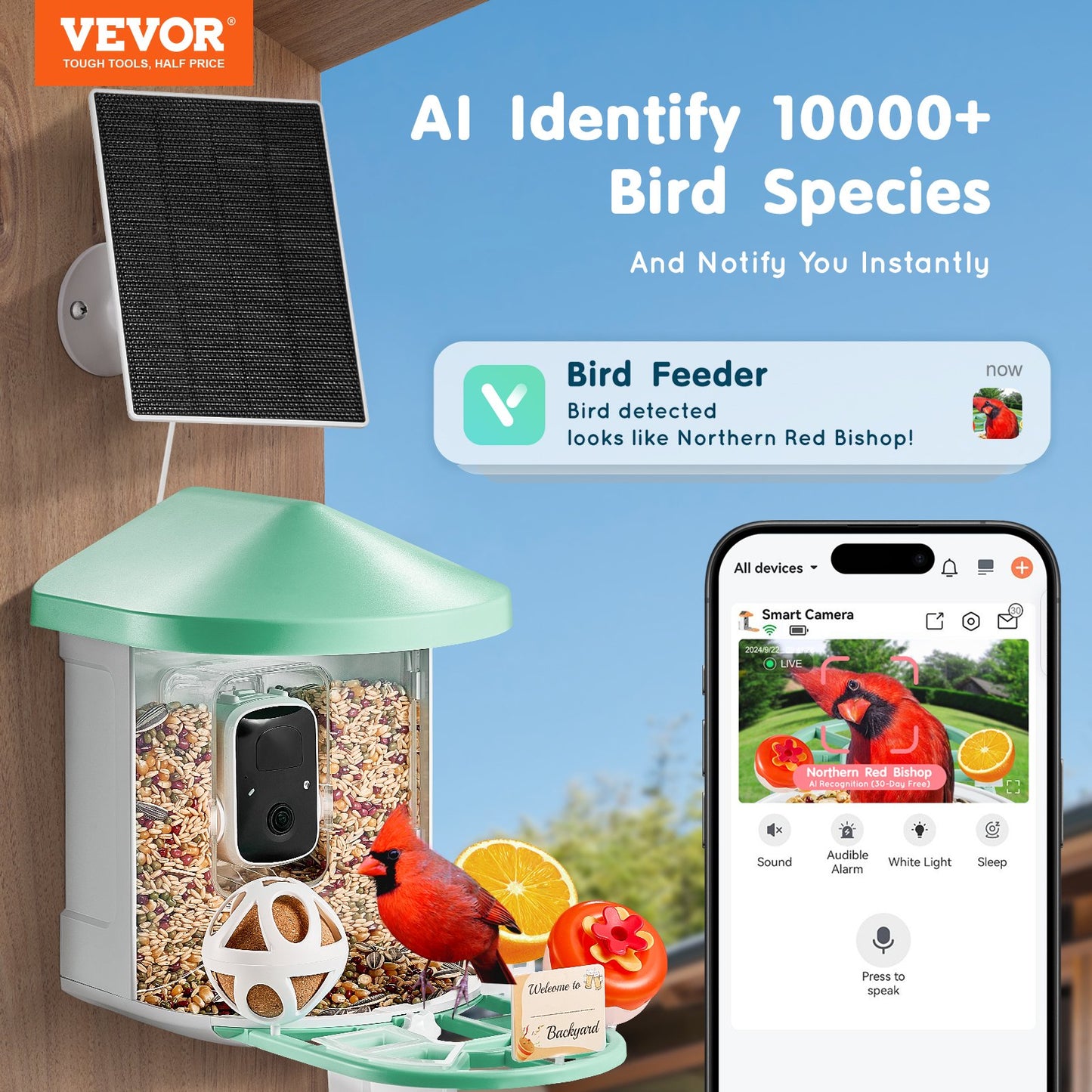 VEVOR Smart Bird Feeder With Camera 2K HD AI Identify Bird Species Auto Capture